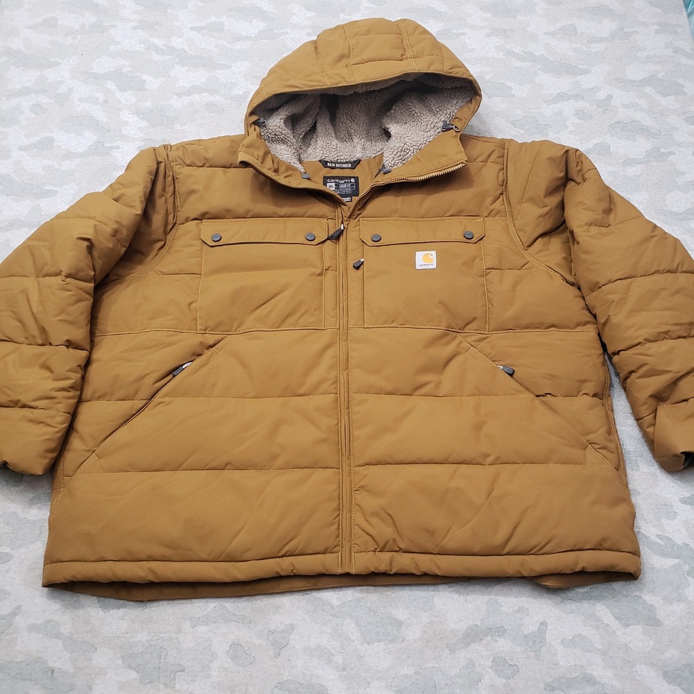 Carhartt Rain Defender Puffer Jacket Mens 3XL Brown Loose Fit Full Zip NWOT Work